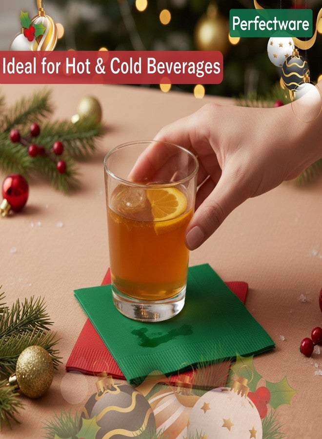 Perfectware Christmas Cocktail Napkins, Red and Green, Paper, 100 Count, Disposable Beverage Napkins for Holiday Winter Party - Image 3